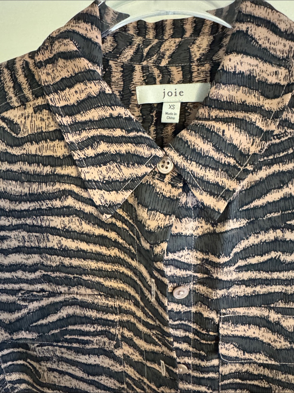Joie Beige and Black Zebra-Print Button Front blouse WOMAN Loose Fit
